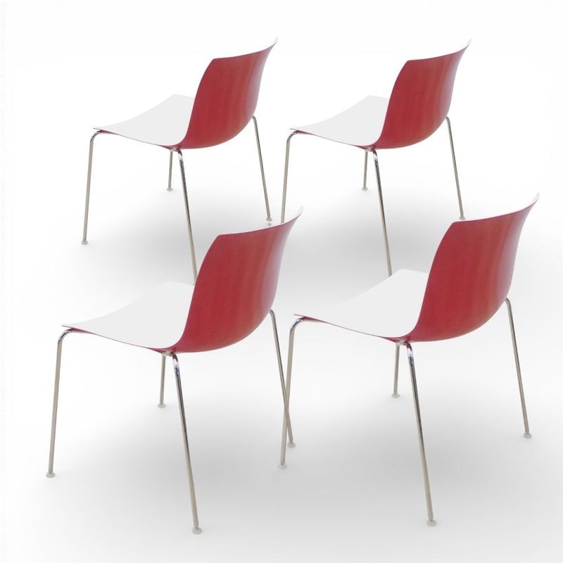 4脚セット Arper Catifa53 L491FB G914 ミーティングチェア ホワイト/レッド スタッキングチェア EG18725 中古 配送サイズ240 セット販売