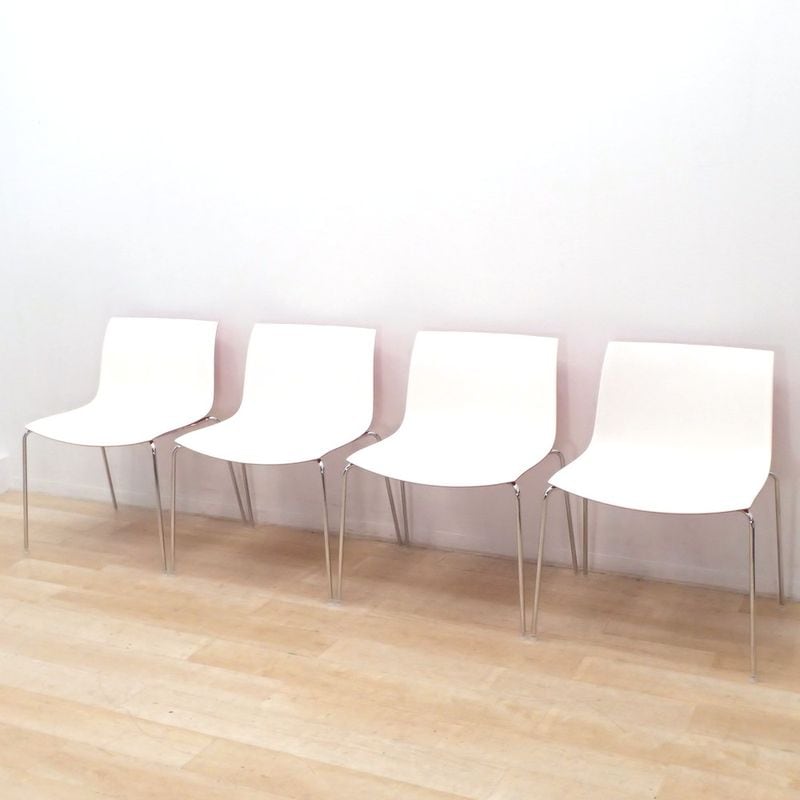 4脚セット Arper Catifa53 L491FB G914 ミーティングチェア ホワイト/レッド スタッキング EG18725 中古 配送サイズ240 セット販売