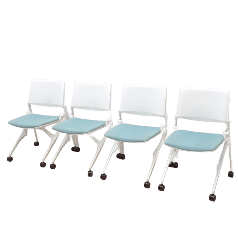 ★4脚セット 在庫多数 オカムラ マルカ ミーティングチェア ネスティング ライトブルー KK18733 EG18733 中古 セット販売