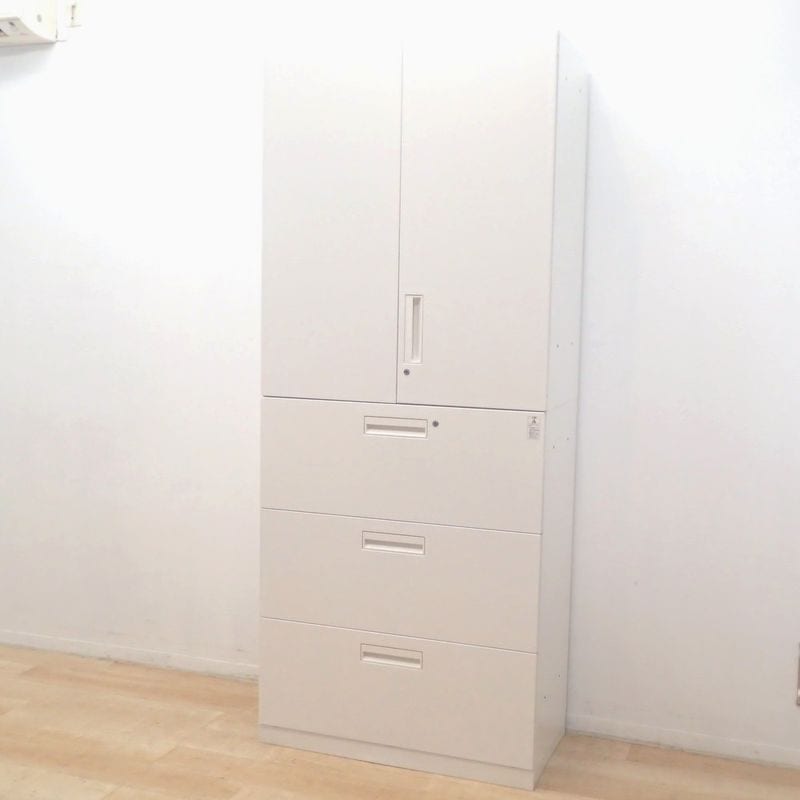 KOKUYO コクヨ EDIA エディア 上下書庫 BWUH-SU59SAWN/BWU-L3A59SAWNN 両開き 3段ラテラル W900 D450 H2155 ホワイト 引き出し 棚板 ハイキャビネット 鍵有 KK18221 KK18640 中古オフィス家具 配送サイズ300