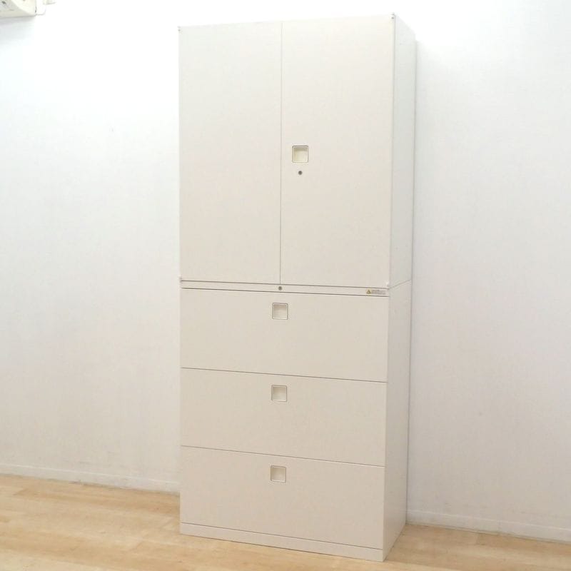 オカムラ okamura レクトライン 上下書庫  ホワイト 鍵有り KK18765 中古 配送サイズ300