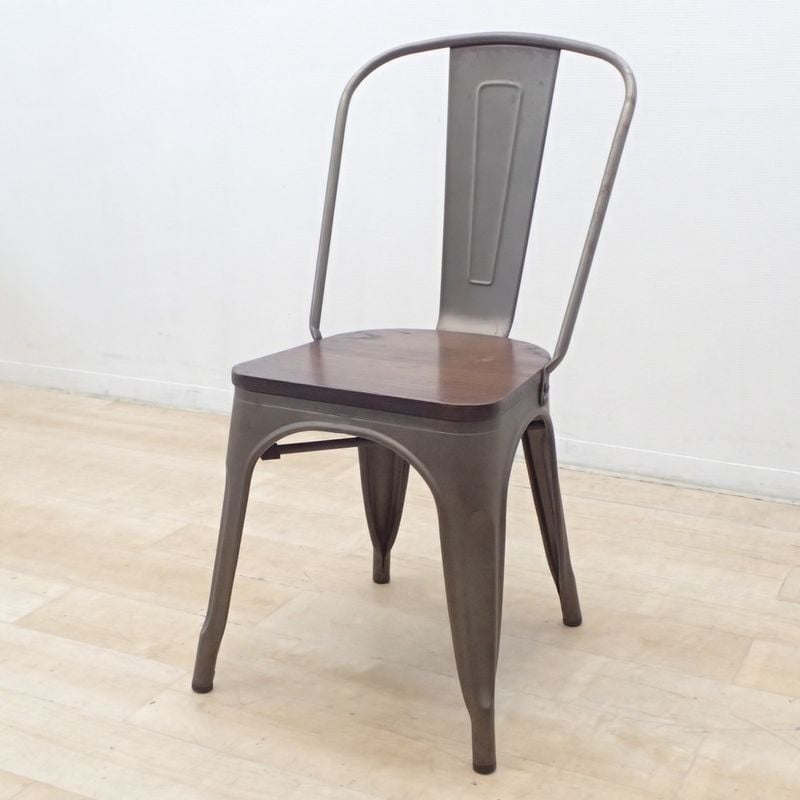 ダイニングチェア インダストリアル調 椅子 リビング 木目 グレー ビンテージKK18764 中古 配送サイズ220