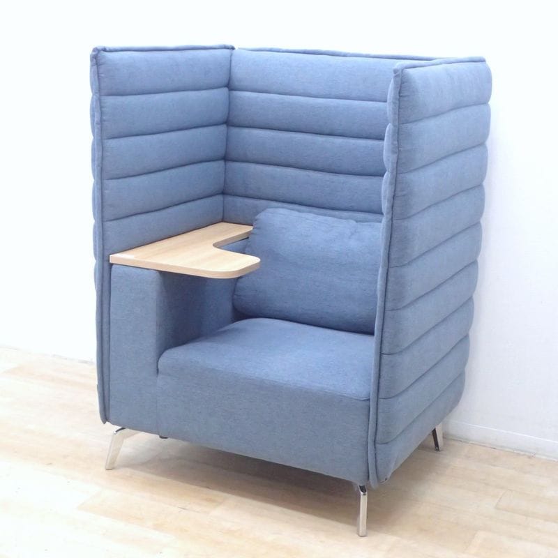 ★オフィスコム HiBis ハイビス パネル付 1人用ソファ ブルー ブースソファ 1人掛け テーブル付 半個室 リラックス EG18762 中古オフィス家具 配送サイズ300 家財おまかせ便