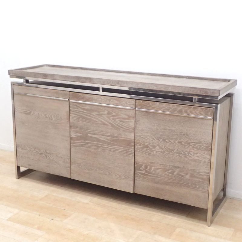 サイドボード ローキャビネット リビングボード レトロ グレー 木目調 アッシュ 収納 カウンター下 可動棚 飾り棚 KK18900 中古オフィス家具 配送サイズ300