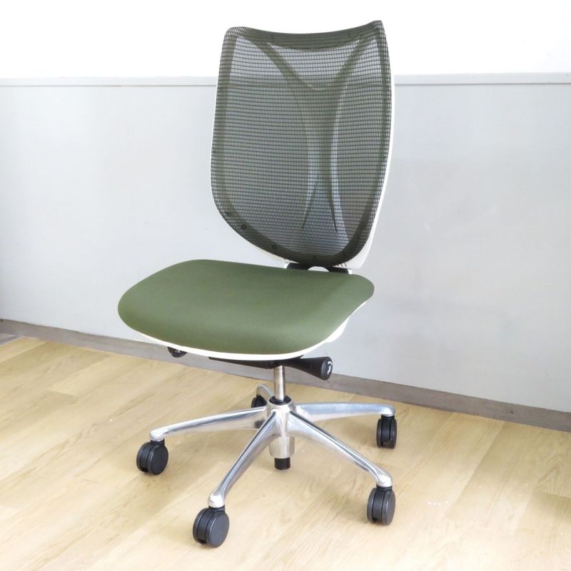 オカムラ サブリナ(Sabrina)　高機能オフィスチェア メッシュ 肘無し ポリッシュ脚 ハイバック C854BW FSZ5 モスグリーン  YH AG 18533-2 中古 配送サイズ240