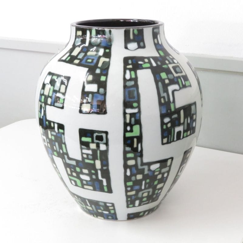 花瓶 モザイク 幾何学デザイン 壺 置物 花器 おしゃれ YH18986 中古 配送サイズ100