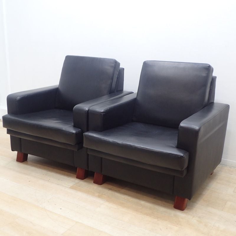 ★2脚セット★ 1人掛けソファ アームチェア ブラック レザー KK19002 中古 配送サイズ300 セット販売