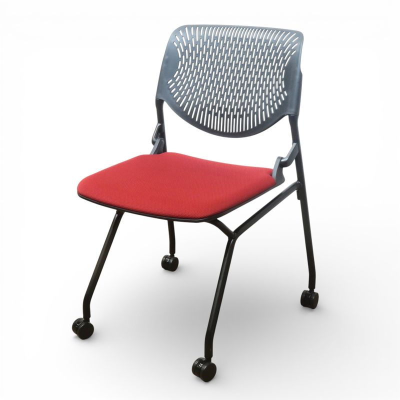 オカムラ ミーティングチェア ルナ 81S1CK FSF9 ネスティング ブラック/レッド 会議椅子 キャスター AG YH 19113 中古 配送サイズ220