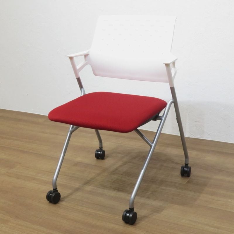 コクヨ ピエガ CK-720PAWGXA8-W ミーティングチェア ネスティングチェア ホワイト/レッド 肘付き 中古 AG19115 配送サイズ220