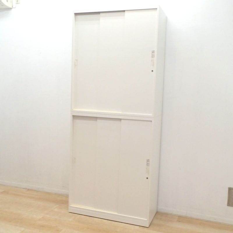 オカムラ okamura レクトライン 上下書庫 引き違い書庫 4H453Y ZA75 ホワイト ハイキャビネット 収納 書類棚 KK19135 中古オフィス家具 配送サイズ300 セット販売