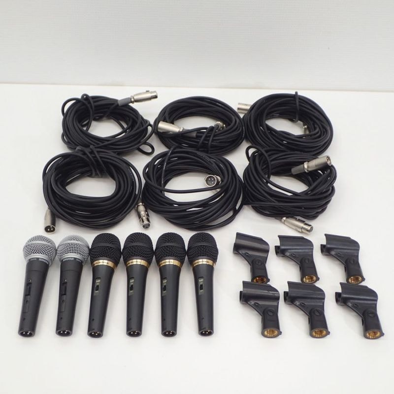 SHURE SM58 audio technica AT-VD6 マイク6本セット マイクケーブル マイククリップ ダイナミック型 ボーカル向 ジャンク KK18387 中古オフィス家電 配送サイズ120