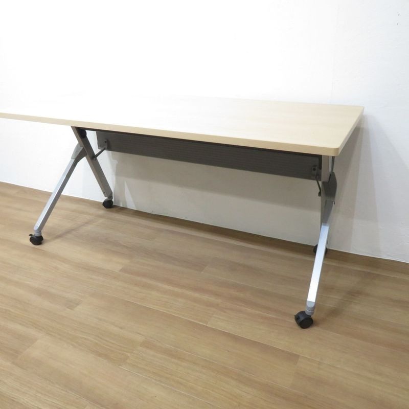 okamura サイドスタックテーブル 81F1ADM K37 幅1500 ナチュラル サイドフォールド 会議机 ミーティングテーブル AG19064 中古オフィス家具 配送サイズ300