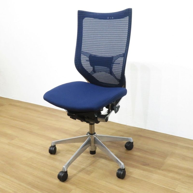 オカムラ バロン CP35BS FDF4 肘無 オフィスチェア ネイビー ハイバック メッシュ ランバーサポート 中古 AG19158 配送サイズ250