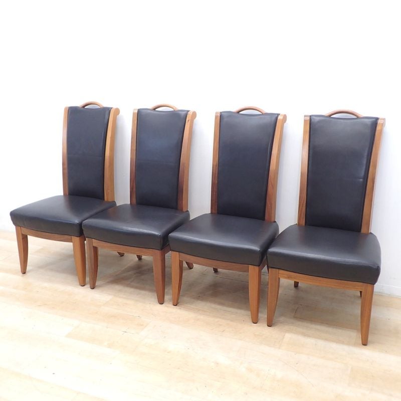 ★４脚セット★ ミーティングチェア 木製フレーム レザー調 応接家具 KK19197 中古 セット販売