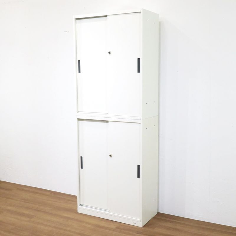 オカムラ  ビラージュ 上下書庫セット 引き違い/引き違い ホワイト スチールキャビネット W800 D400 H2150 中古 AG19256  配送サイズ300×2