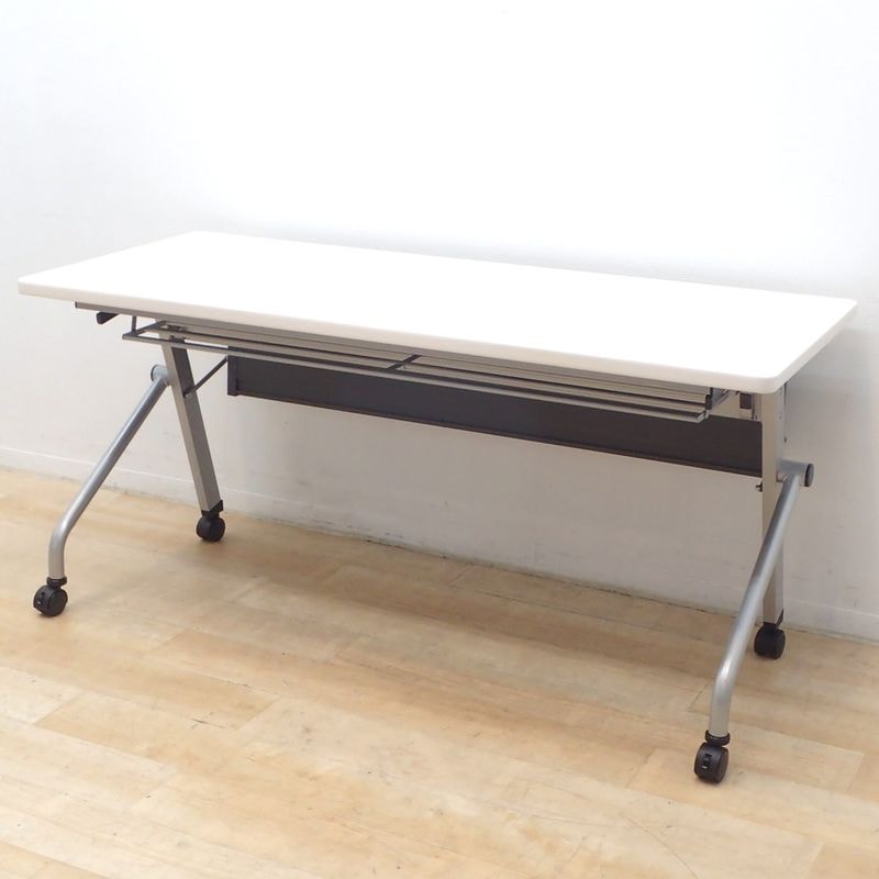 訳あり サイドスタックテーブル W1500 D600 ホワイト 平行スタッキング  KK19264 中古オフィス家具 配送サイズ300