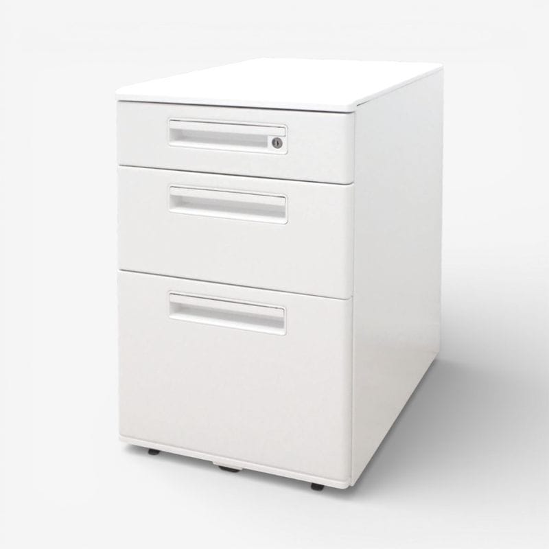 【中古】3段ワゴン ホワイト ペントレー付き キャスター 鍵無し 中古オフィス家具 KK19266