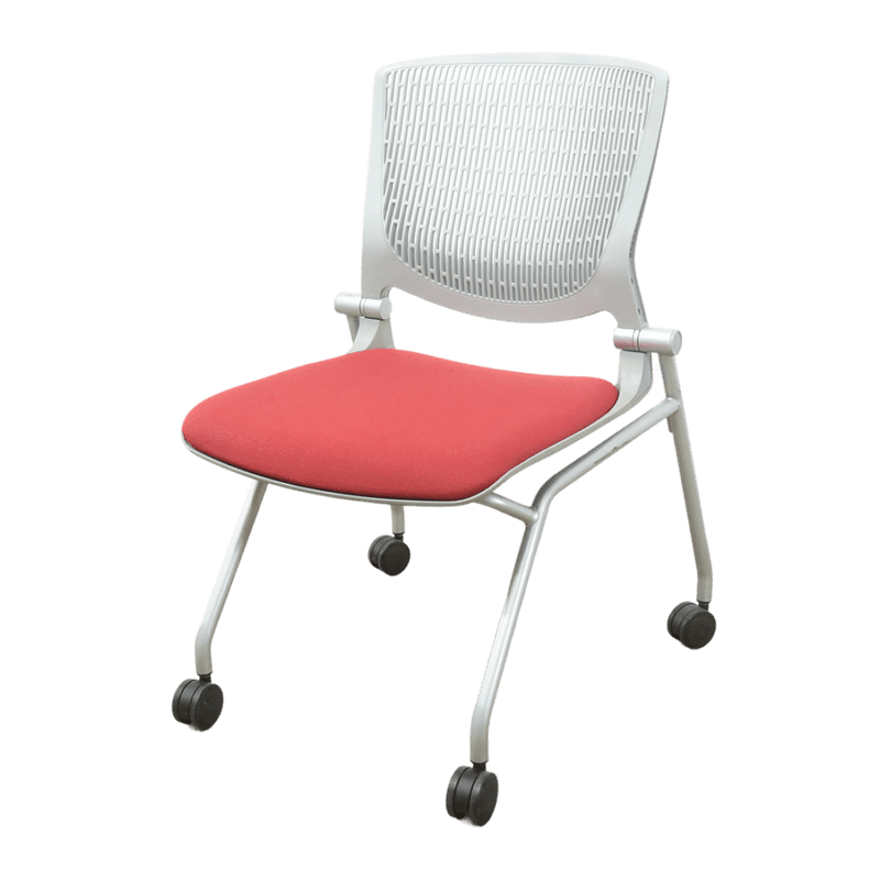 オカムラ ネスティングチェア グラータ 8142JR 肘無し レッド/グレー  ミーティングチェア 中古 YH19184-1 配送サイズ240