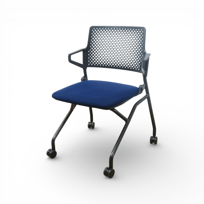 内田洋行 ネスティングチェア FM-345BB ネイビー 肘付き ミーティングチェア 会議椅子 YH19180 中古 配送サイズ220