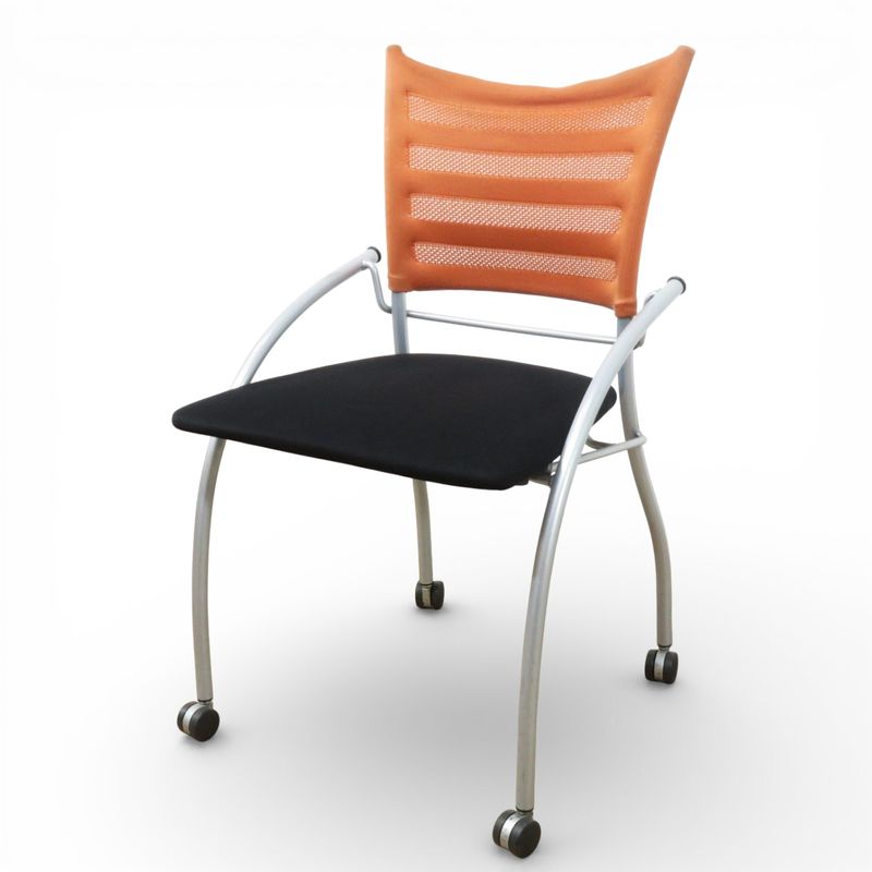 イトーキ ミーティングチェア プリエ2 KF-110H-Z5T1D7 ネスティングチェア オレンジ メッシュ中古 AG19173 配送サイズ200