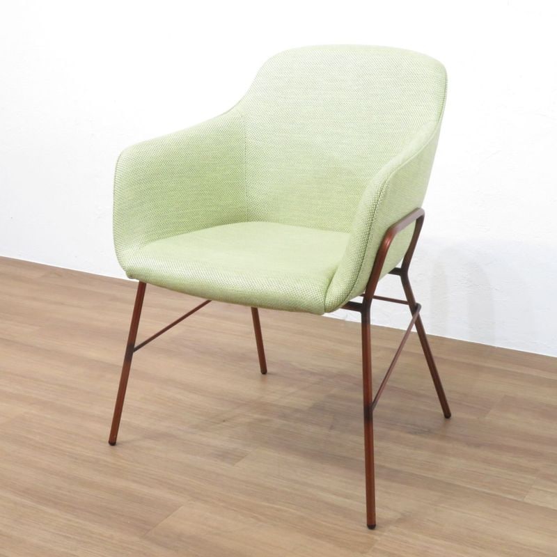 【SALE】オリバー ダイニングチェア ロビーチェア ラウンジチェア ライトグリーン 肘付き 中古 AG19218 配送サイズ220