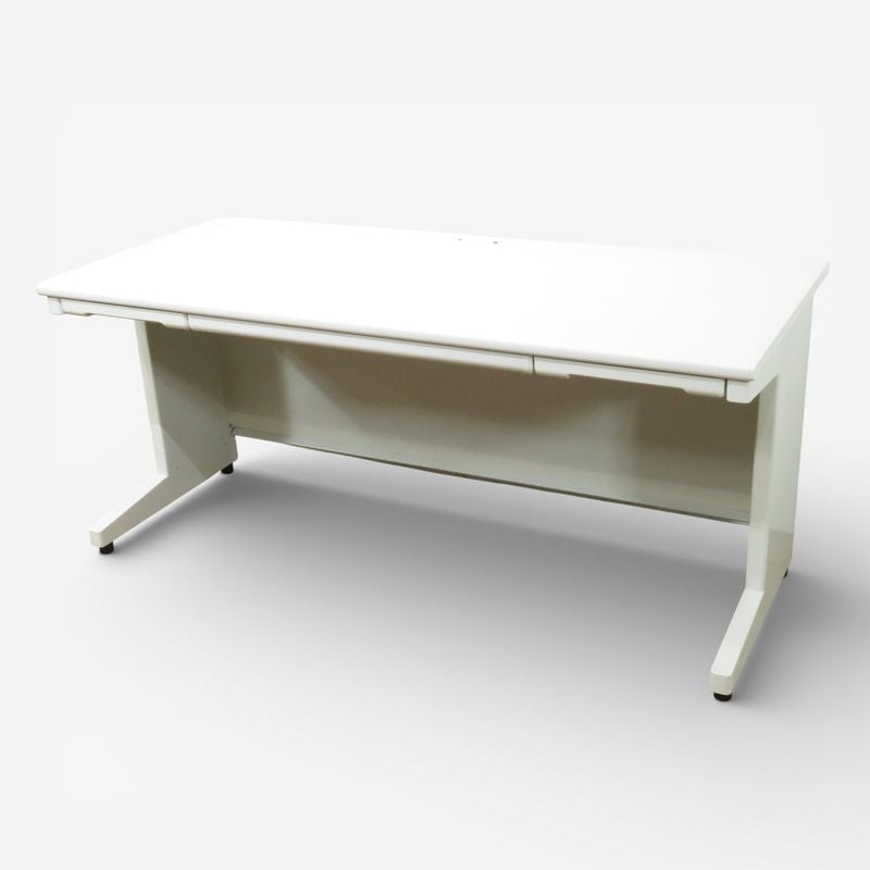 プラス 平デスク RJ-T167WS ホワイト  W1600 事務机 引き出し付き 配線口 中古 AG19148  配送サイズ350