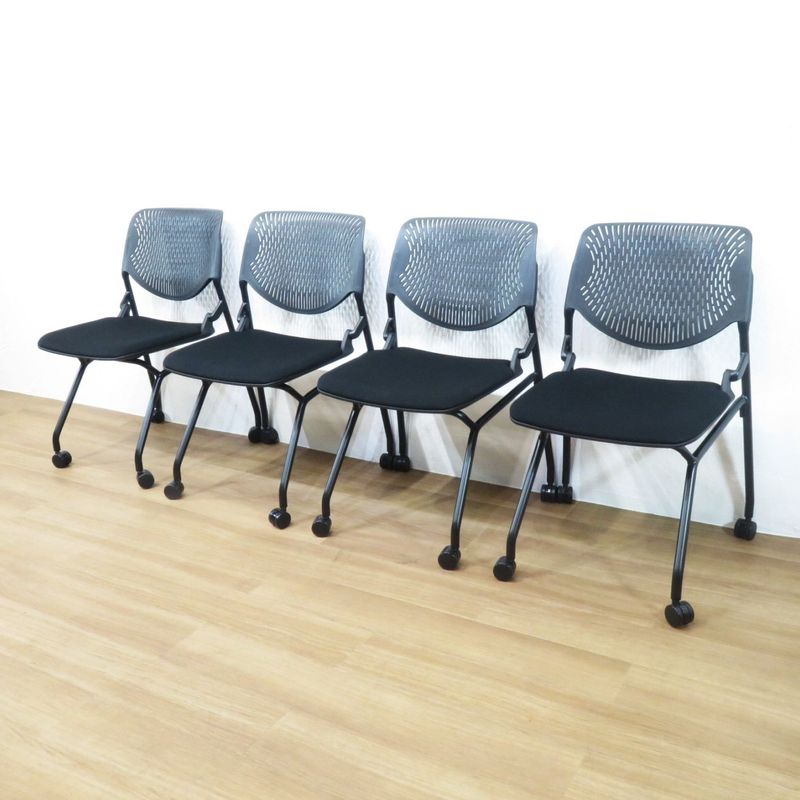 【4脚セット】オカムラ ルナ ネスティングチェア 81S1CK FSF1 ブラック 会議椅子 ミーティングチェア AG YH 19209-1 中古 配送サイズ300