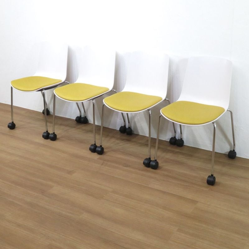 【4脚セット】オリバー フィットシェルチェア  イエロー ミーティングチェア スタッキングチェア  セット販売 AG19196-1 中古　