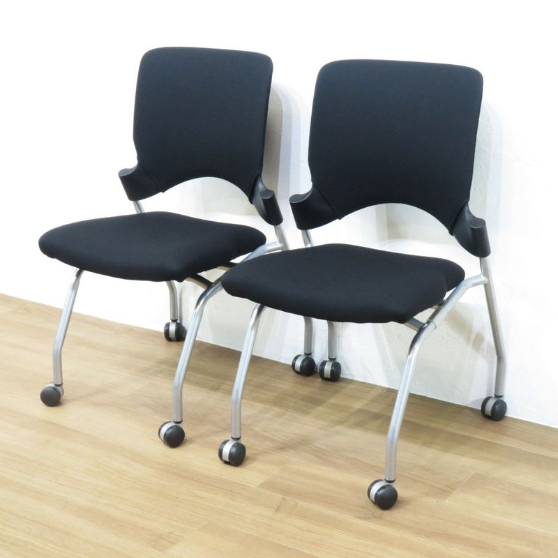 【2個セット】弘益 エレッタ ネスティングチェア EL-6 ブラック YH19193 中古 配送サイズ220