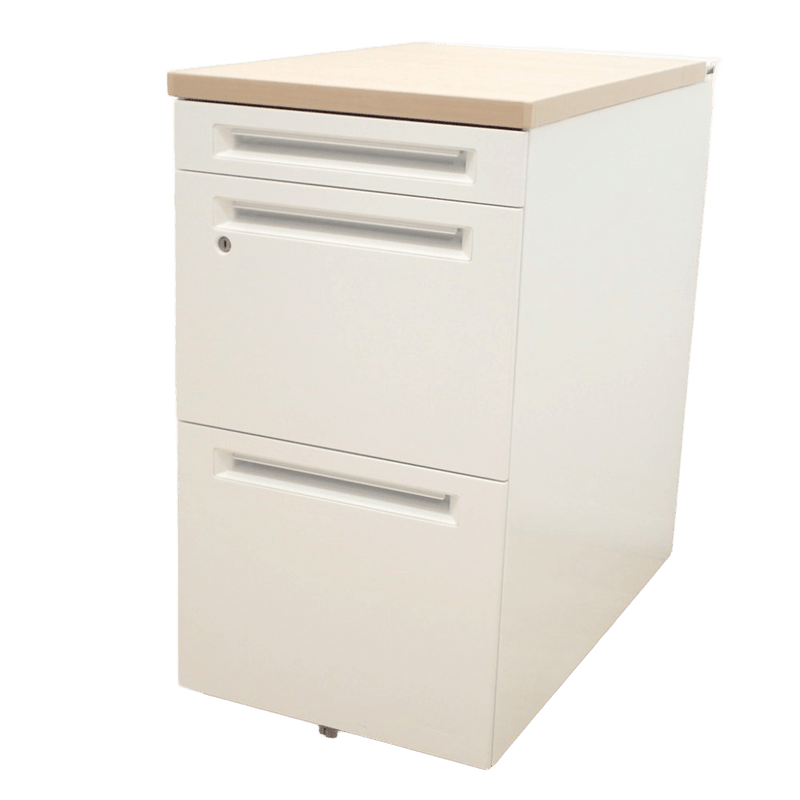 脇机 ホワイト 木目 3段 鍵無し W400 D700 H720 ペントレー EG19336 中古 配送サイズ200 家財おまかせ便