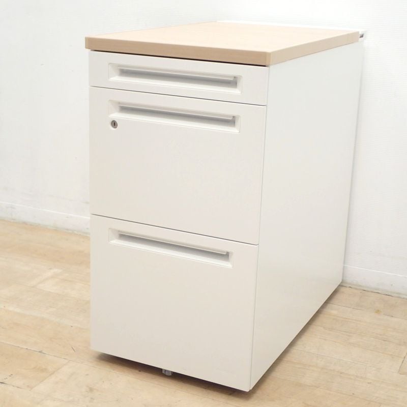 脇机 ホワイト 木目 3段 鍵無し W400 D700 H720 ペントレー EG19336 中古 配送サイズ200 家財おまかせ便