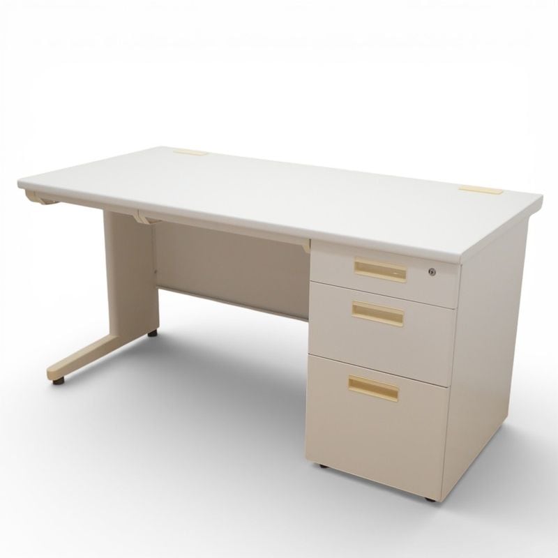 オフィスコム 片袖デスク W1400 D700 H700 ホワイト オフィスデスク 事務机 KK19310 中古 配送サイズ300