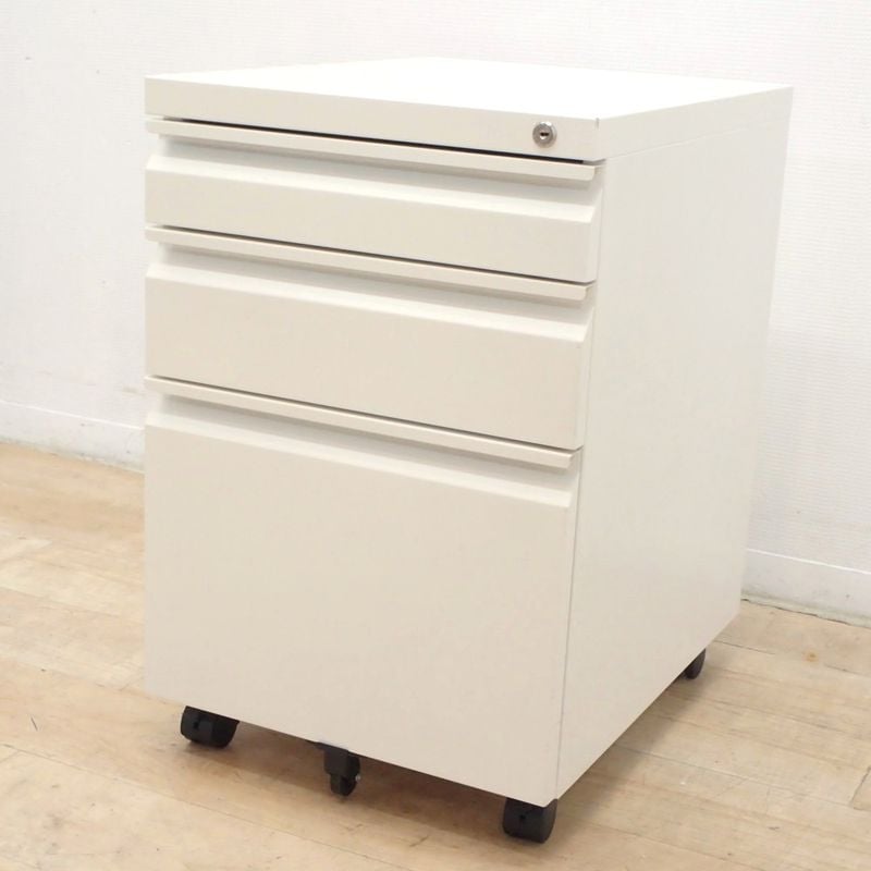 3段ワゴン ホワイト W395 D510 H600 ペントレー付 転倒防止キャスター 鍵無 EG11190 中古 配送サイズ160 家財おまかせ便