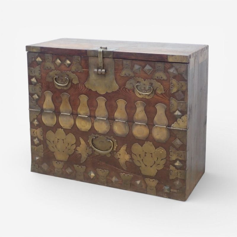 【中古】李朝箪笥 バンダジ 半閉櫃 古民具 李朝家具 古鉄金具 錠前無し 韓国アンティーク 金具収納庫 サイドボード 店舗用 飾り棚 KK19345