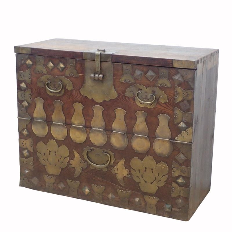 李朝箪笥 バンダジ 半閉櫃 古民具 李朝家具 古鉄金具 錠前無し KK19345 中古 配送サイズ250 家財おまかせ便