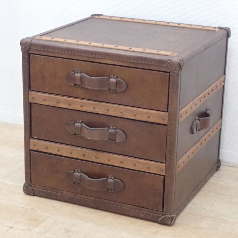 HALO ストニーハースト スモールランプテーブル チェスト 3段 牛革 ブラウン W600 D670 H590 KK19346 中古 配送サイズ200 家財おまかせ便