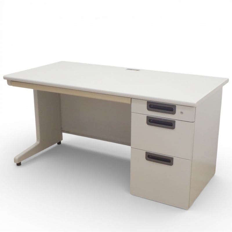 プラス 片袖デスク W1400 フラットライン RY-T147 グレー オフィスデスク 片袖机 事務机 中古 KK19319 配送サイズ300