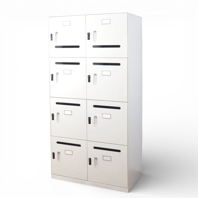 ダイヤルキー式 8人用パーソナルスチールロッカー ホワイト 2列4段 W900 D515 H1800 中古 AG19359 配送サイズ350