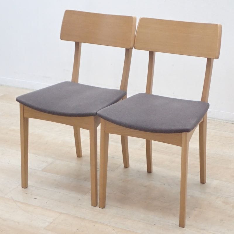 2脚セット CRES アデス ダイニングチェア グレー/ナチュラル 肘無し オーク材 W410 布張り KK19419 中古 セット販売