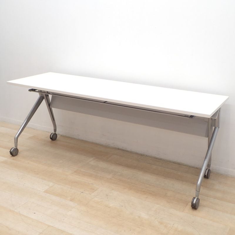 トヨスチール スタックテーブル ホワイト 跳ね上げ重ね式 網棚有 中古 KK19428 配送サイズ200