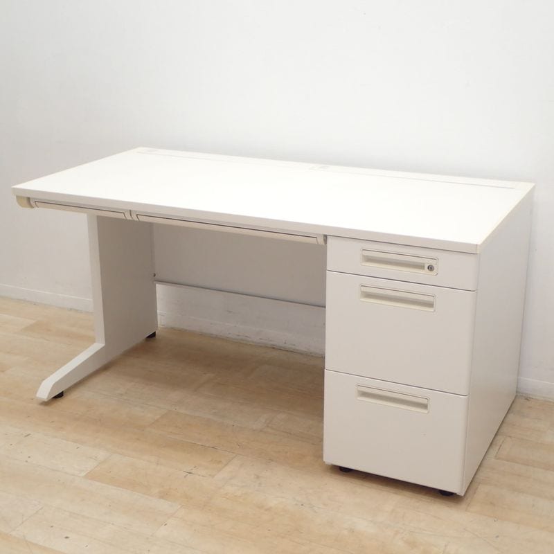 ナイキ 片袖デスク CHT-147 ホワイト 引出し付 カギ付 配線口有 KK19437 中古 配送サイズ300