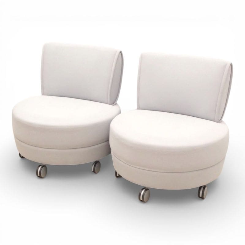 【SALE】2脚セット オカムラ アルトカフェ ラウンジチェア L473FA グレー 円形ソファー キャスター付き ロビーチェア スツール KK19276 中古 配送サイズ300