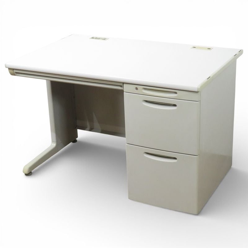オカムラ 片袖デスク DS13VP MB51 W1100 D700 H700 ニューグレー 事務机  引き出し 配線口 中古 YH19484 配送サイズ300
