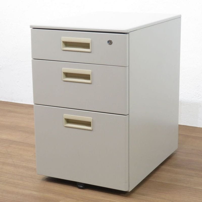 3段デスクインワゴン ニューグレー サイドキャビネット  ペントレー付 AG19465 中古 配送サイズ180