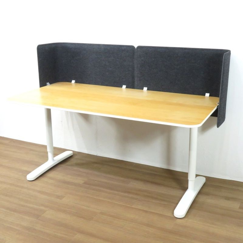 イケア ベカント 18222 平机 ナチュラル W1600 デスクトップパーテーション付 AG19469 中古オフィスデスク 配送サイズ400