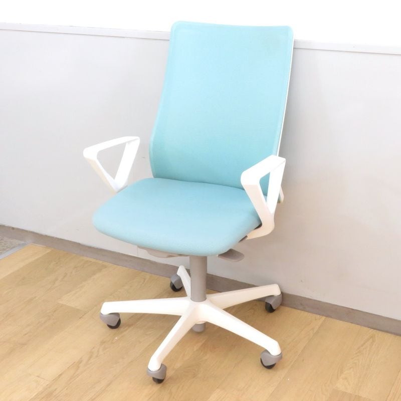 オカムラ フルーエント 肘付オフィスチェア 9900KG5821 ターコイズブルー YH19446 中古 配送サイズ250