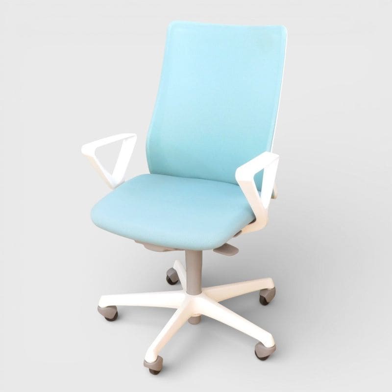 オカムラ オフィスチェア フルーエント  9900KG5821 ターコイズブルー 肘付き ハイバック リクライニング YH19446 中古 配送サイズ250