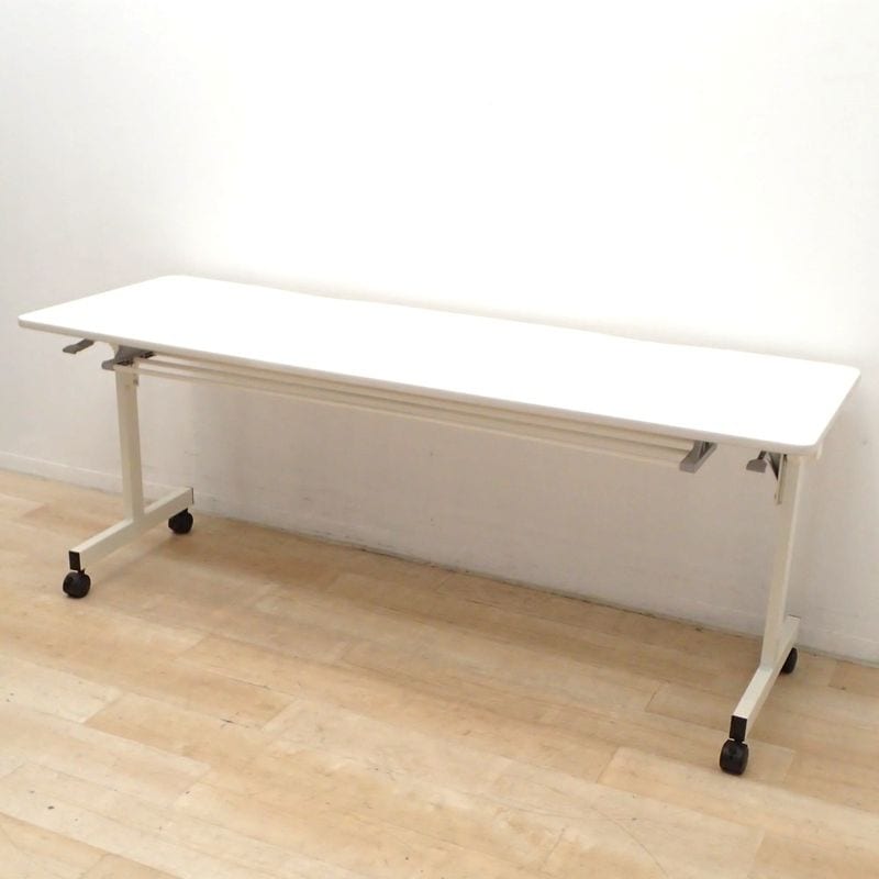 スタックテーブル ホワイト W1800 D600 H700 跳ね上げ重ね式 ロック式キャスター 網棚 KK19513 中古 配送サイズ350