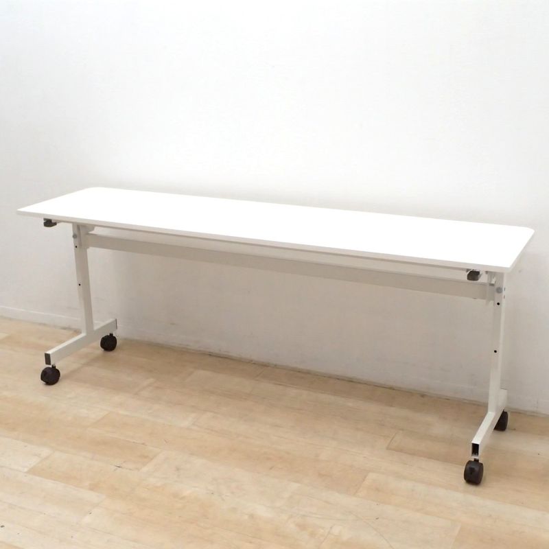 アールエフヤマカワ シンプルフォールディング RFFT2-1845WH スタックテーブル ホワイト W1800 跳ね上げ重ね式 ロック式キャスター KK19512 中古 配送サイズ350