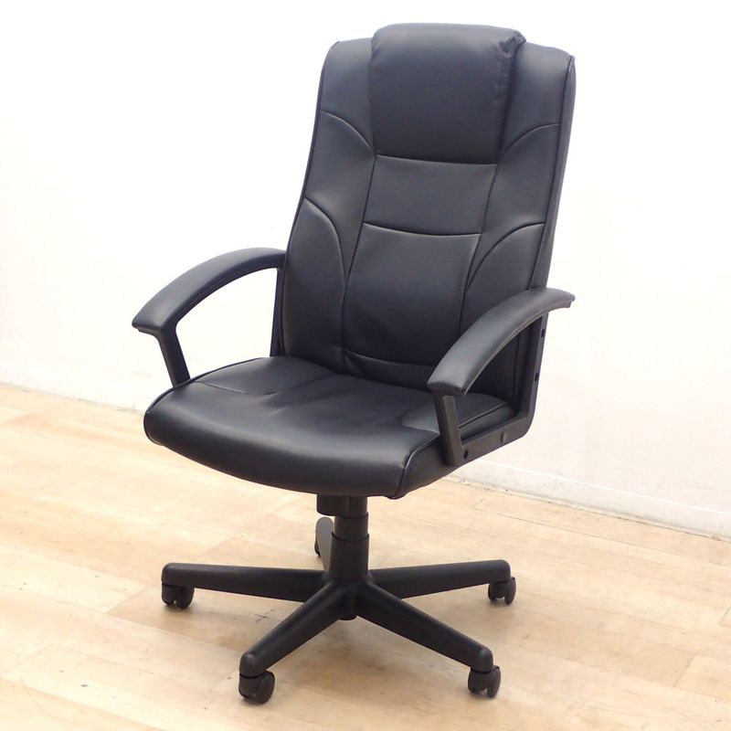 オフィスコム ディレット 肘付オフィスチェア ブラック ハイバック レザー 固定肘 KK19557 中古 配送サイズ250